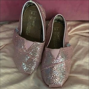Toms pink glitter toddler shoes